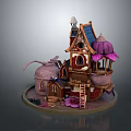 Cartoon Scene With Colorful Multi layered Fairy Tale House Tower Spire Windows Ladder And Round Base
