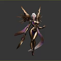 Fantasy Female Character With White Hair Golden Wings Purple Accented Armor And Sword
