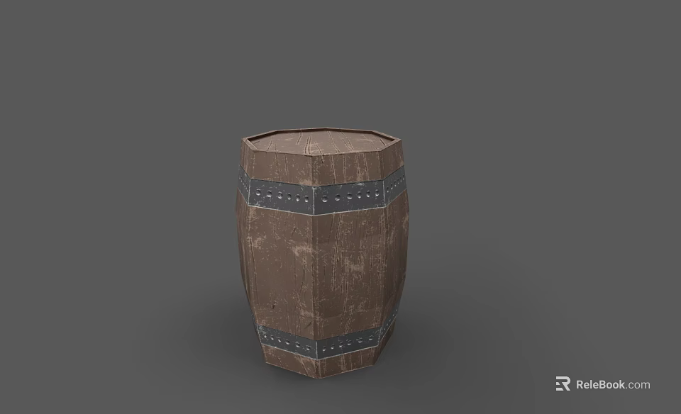 Rustic Wooden Barrel For Washing Supplies With Metal Hoops And Storage Design 3d model 