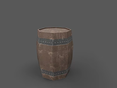 Rustic Wooden Barrel For Washing Supplies With Metal Hoops And Storage Design 3d model