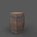 Rustic Wooden Barrel For Washing Supplies With Metal Hoops And Storage Design