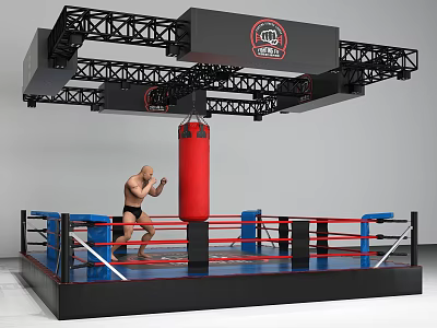 Professional Grade Boxing Ring With Hanging Punching Bag For Fitness Training Sessions 3d model