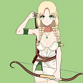 Woman With Blonde Braided Hair Green Eyes Wearing White Dress Green Sleeves And Bow