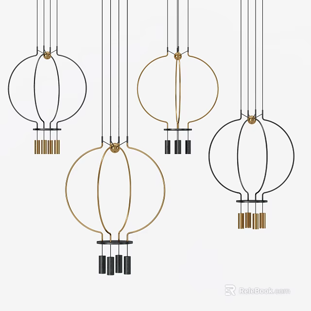 Modern Minimalist Metal Pendant Chandelier With Circular Design In Black And Gold For Home Decor 3d model 