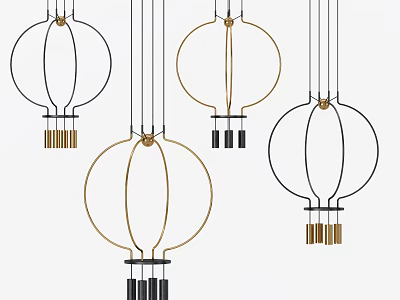 Modern Minimalist Metal Pendant Chandelier With Circular Design In Black And Gold For Home Decor 3d model