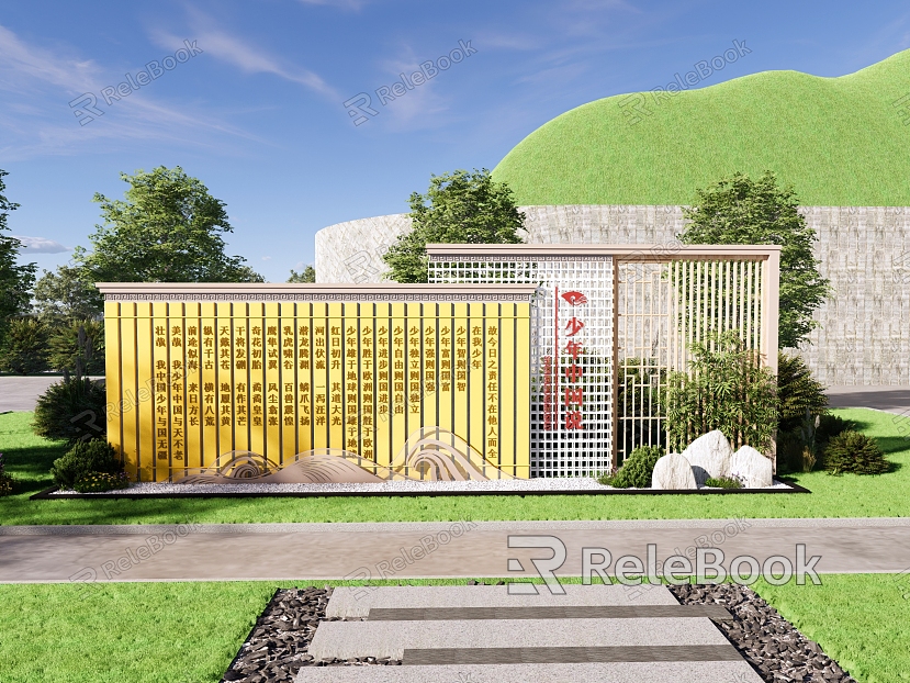 New Chinese Style Campus Landscape Young Chinese Saying Landscape Wall model