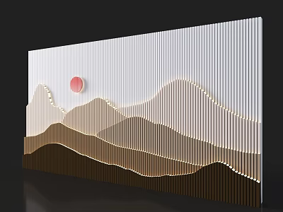 Modern Elegant Accent Wall With Mountain Pattern Circular Ornament And LED Lighting Strips 3d model