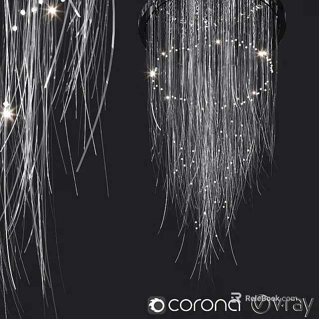 Elegant Modern Chandelier With Cascading Silver Strings And Bright Lights 3d model 