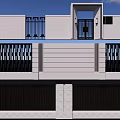 Modern Feature Wall Design With Stone Panels Lattice Grilles And Metal Railings