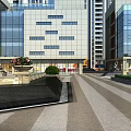 Modern Commercial Street Featuring High Rise Buildings Colorful Facades Green Spaces And Plaza