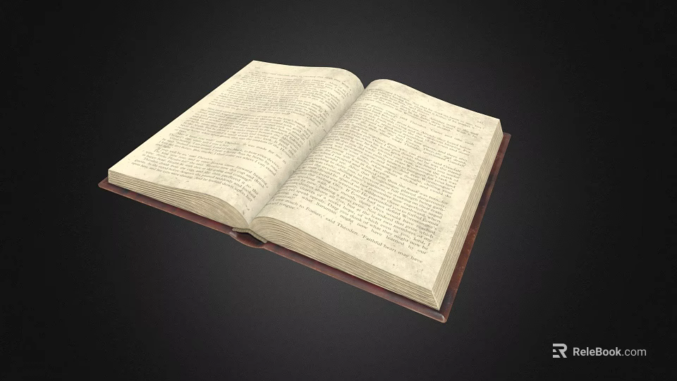 Open Book With Text Pages And Brown Cover On Black Background 3d model 