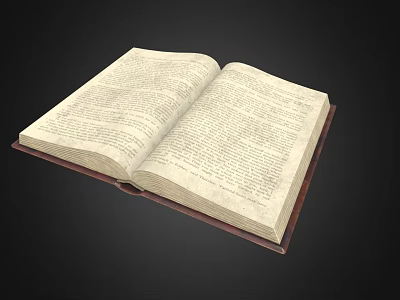 Open Book With Text Pages And Brown Cover On Black Background 3d model