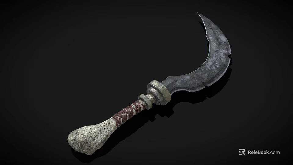 Vintage Curved Blade Knife With Worn Edge And Red Wrapped Wooden Handle 3d model 