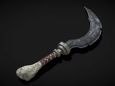 Vintage Curved Blade Knife With Worn Edge And Red Wrapped Wooden Handle 3d model