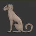 Pink Textured Dog 3D Model in Sitting Posture with Curled Tail on Dark Reflective Background