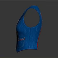 Blue Casual Vest With Front Zipper And Red Plaid Lining Pockets
