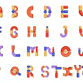 Colorful Alphabet Letters in Playful Cartoon Design with Geometric Shapes and Bright Colors