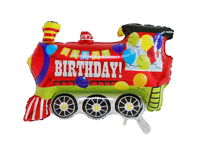 Colorful Train Shaped Happy Birthday Party Balloon With Vibrant Decorative Details 3d model