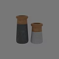 Two Ceramic Vases With Wooden Tops In Gray And White Simple Design