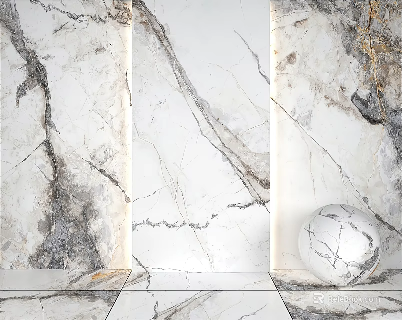 Natural Marble Stone Wall And Floor With Textured Pattern And Sphere Ornament 3d model 