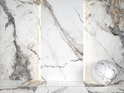Natural Marble Stone Wall And Floor With Textured Pattern And Sphere Ornament 3d model
