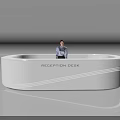 Modern Reception Desk with Curved Design Smooth Surface LED Lighting and Staff Working 3d model