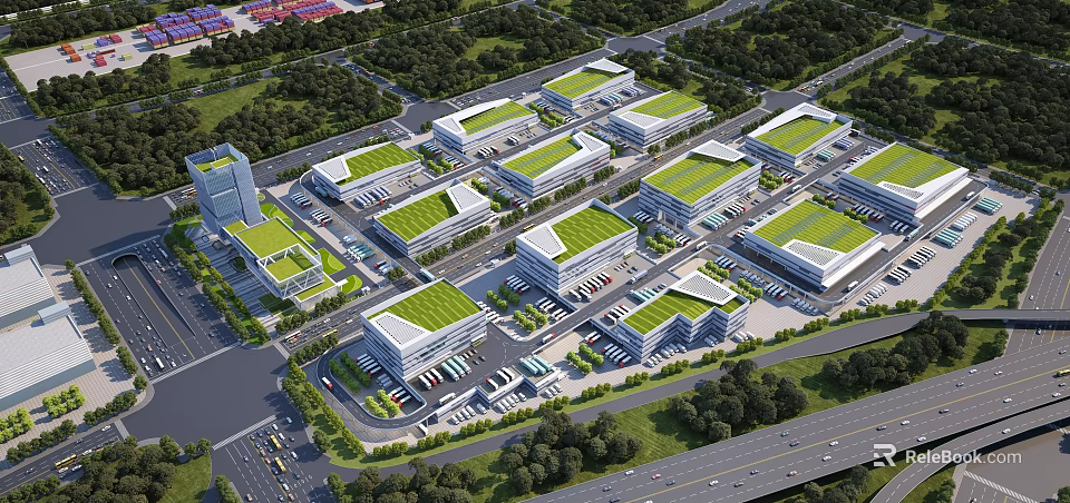 Modern School Buildings With Green Roofs And Landscaped Campus Including Parking Areas 3d model 