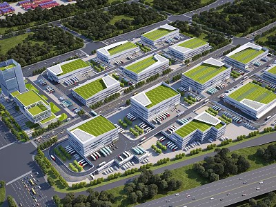 Modern School Buildings With Green Roofs And Landscaped Campus Including Parking Areas 3d model