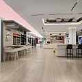 Spacious Modern Retail Store Interior With Product Display Areas Wooden Flooring And Striped Ceiling Designs