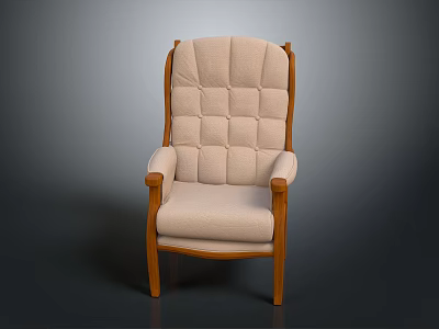 Modern Chair With Wooden Armrests Light Fabric And Square Tufted Backrest 3d model