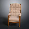 Modern Chair With Wooden Armrests Light Fabric And Square Tufted Backrest