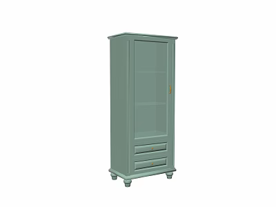 Tall Light Green Chest of Drawers with Glass Door and Drawers on Casters 3d model