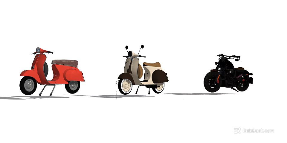 Three Different Colored Classic Motorcycles With Vintage Design And Stylish Details 3d model 