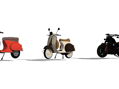 Three Different Colored Classic Motorcycles With Vintage Design And Stylish Details 3d model