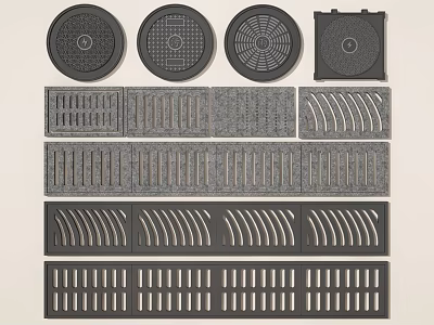 Different Shaped Manhole Covers And Grates With Various Patterns And Designs 3d model