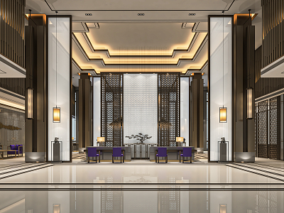 New Chinese Lobby Hotel Lobby Hotel Lobby Hotel Reception Area Negotiation Area Waiting Area Leisure Sofa 3d model