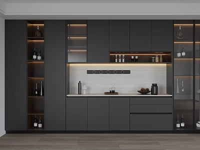 Modern Gray Wine Cabinet With Glass Doors And Display Shelves For Home Interior 3d model