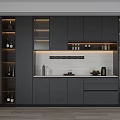 Modern Gray Wine Cabinet With Glass Doors And Display Shelves For Home Interior