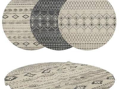 Round Rugs With Geometric Diamond Patterns In Neutral Black And White Tones For Home Interior 3d model