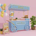 Blue Mobile Food Cart Selling Cookies With Balloons Signboard And Plants