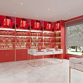 Liquor And Tobacco Store Interior Design With Red Walls Display Shelves Cabinets And Alcohol Bottles