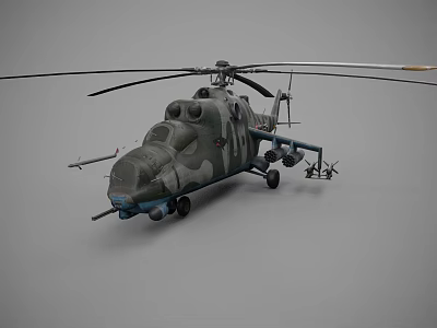 Military Helicopter Featuring Camouflage Paint Large Rotors and Mounted Weapons System 3d model