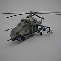 Military Helicopter Featuring Camouflage Paint Large Rotors and Mounted Weapons System