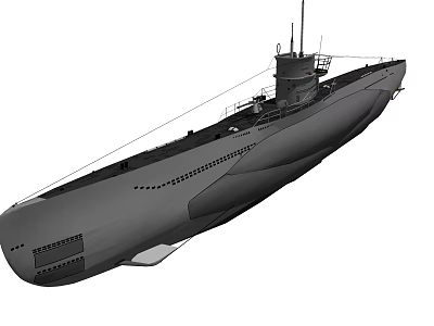 3D Model of Military Submarine Featuring Detailed Hull and Conning Tower Structure 3d model