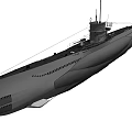 3D Model of Military Submarine Featuring Detailed Hull and Conning Tower Structure