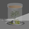 Indoor Landscape With Transparent Glass Enclosure Small Tree Green Plants Stones And Circular Ceiling Light