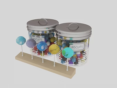 Glass Jars With Biscuits And Colorful Lollipops 3d model