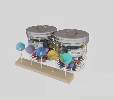 Glass Jars With Biscuits And Colorful Lollipops 3d model