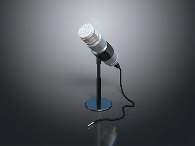 Classic Vintage Microphone With Stand And Black Cable On Dark Background 3d model
