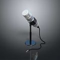 Classic Vintage Microphone With Stand And Black Cable On Dark Background 3d model